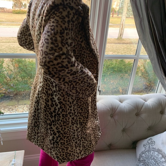 Faux Fur 🖤🤎 Leopard Animal Print Coat Vintage Look Super Chic Collar Mob Wife - Picture 14 of 16